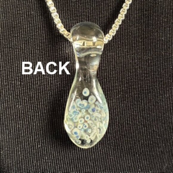 Vintage Art Glass 3D Blue Flower Pendant on Sterling Silver Chain - Picture 3 of 8